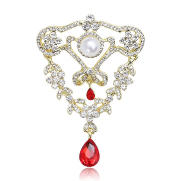 Ornate Pearl and Crystal Drop Brooch with Teardrop Dangle