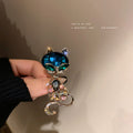 Blue Green Crystal Cat Brooch With Multicolor Faceted Body view 1