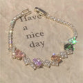 Silver Multicolor Oval Crystal Tennis Flower Bracelet view 1