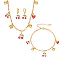 Gold Steel Ball Chain Cherry Strawberry Heart Charm Jewelry Set view 5