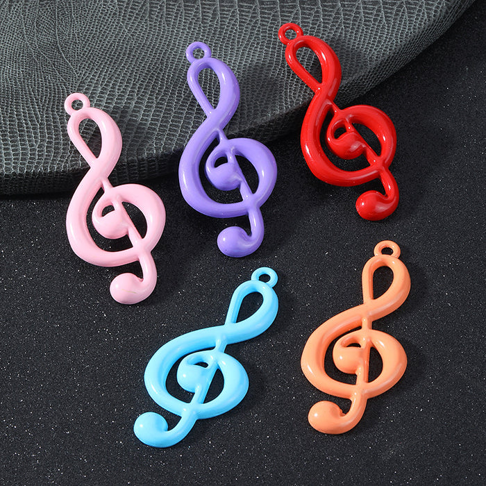 Glossy Painted Alloy Treble Clef Music Note Charm Pendant Five Colors
