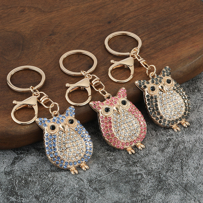 Rhinestone Cartoon Owl Metal Keychain Bag Charm Gift