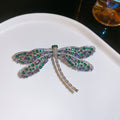 Silver Tone Large Dragonfly Brooch With Green Purple And Clear Crystals view 6