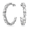 Silver Tone Multi Cut Clear Stone Open C Hoop Earrings Pair view 2