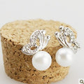 Silver Butterfly and Pearl Look Round Stud Earrings view 4