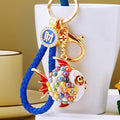 Mixed Pearl Round Fish and Jeweled Pufferfish Keychains with Fortune Loops view 2