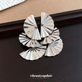 Cutout Leaf and Fan Statement Earrings with Polished Metal Tone Details view 4