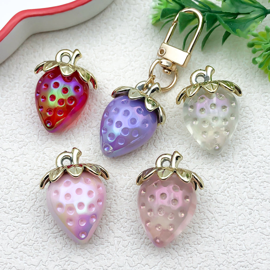 Transparent Acrylic Strawberry Charm Pendant for DIY Phone Strap Keychain Jewelry Decoration