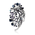 Curved Crystal Leaf Spray Brooch in Gold and Blue for Jackets and Scarves view 5