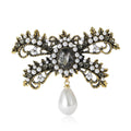 Pearl and Crystal Ribbon Bow Brooch with Teardrop Dangle view 5