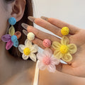 Four Color Layered Fabric Petal Flower Stud Earrings view 1