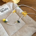 Yellow Lemon Bead Necklace And Lemon Flower Stud Earrings view 7