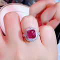 Pink Cushion Solitaire Pear Cluster Statement Ring Silver Tone view 4