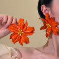 Layered Acrylic Flower Stud Earrings in White and Orange view 3