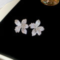 Silver Tone Five Petal Crystal Flower Stud Earrings view 1
