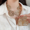 Gold Silver Hammered Spiral Square Necklace Earring Sets view 2