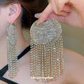Round Crystal Fringe Statement Earrings with Polished Metal Tone Details view 1