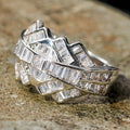 Geometric Baguette Zircon Wide Band Ring Gold White Tone view 1