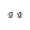 Silver Tone Mirror Polished Rectangular Huggie Hoop Earrings view 5
