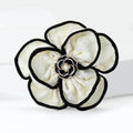 Large Fabric Camellia Brooch in Black or Ivory White view 3