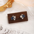 Silver Tone Starburst Navy Five Point Star Center Stud Earrings view 6