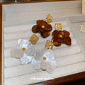 Translucent Flower Gold Square Statement Stud Earrings view 1