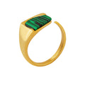 Open Adjustable Signet Rings With Green Striped Stone Inlay view 5