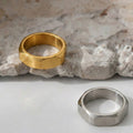 Wide Hexagon Faceted Band Ring Gold Steel Size Options view 3