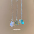Wire Wrapped Pink Stone Pendant Necklace Silver Chain Drop view 1