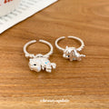Silver Cute Horse Open Ring Blue Enamel Accent Band view 2