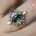 Rose Gold Teal Marquise Crown Stack Ring Set Sizes 6-10 view 3