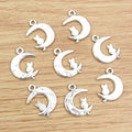 Antique Silver Tone Cat on Crescent Moon Pendants with Star Detail view 3
