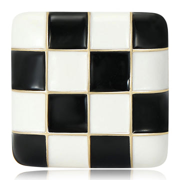 Black and White Enamel Checkerboard Square Metal Brooch