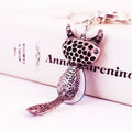 Blue Faceted Fox Keychain With Pink Rhinestones And Lobster Clasp view 4