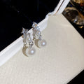 Silver Rhinestone Rhombus Pearl Collar Necklace and Drops view 7