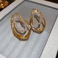 Gold Tone Layered Irregular Oval Crystal Stud Earrings view 6