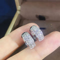 White Gold Pavé Wide Huggie Hoop Earrings Clear Stone Alloy view 1