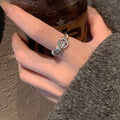 Silver Tone Double Buckle Clear Crystal Open Ring Design view 3