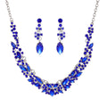 Black Silver Tone Crystal Leaf Cluster Crystal Six Designs Metal Necklace and Earring Set view 5
