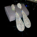 Long Crystal Teardrop Statement Earrings in Two Tones view 7