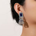 Six Color Rectangular Top Ornate Jhumka Dangle Earrings view 10