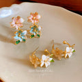 Pastel Enamel Flower And Leaf Stud Earrings - One Style view 3