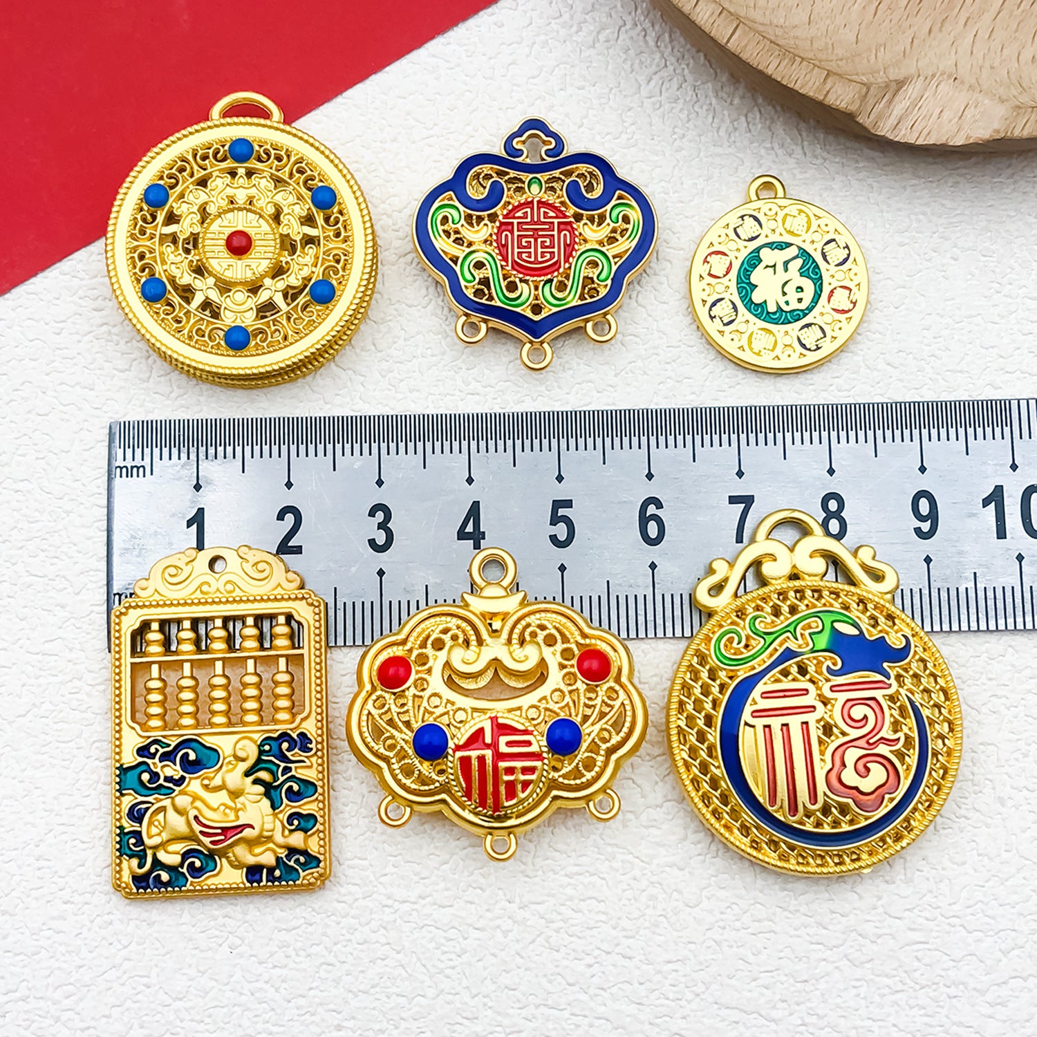 Gold Tone Zinc Alloy Longevity Lock Abacus Fu Lock Hollow charm pendants for DIY bracelets