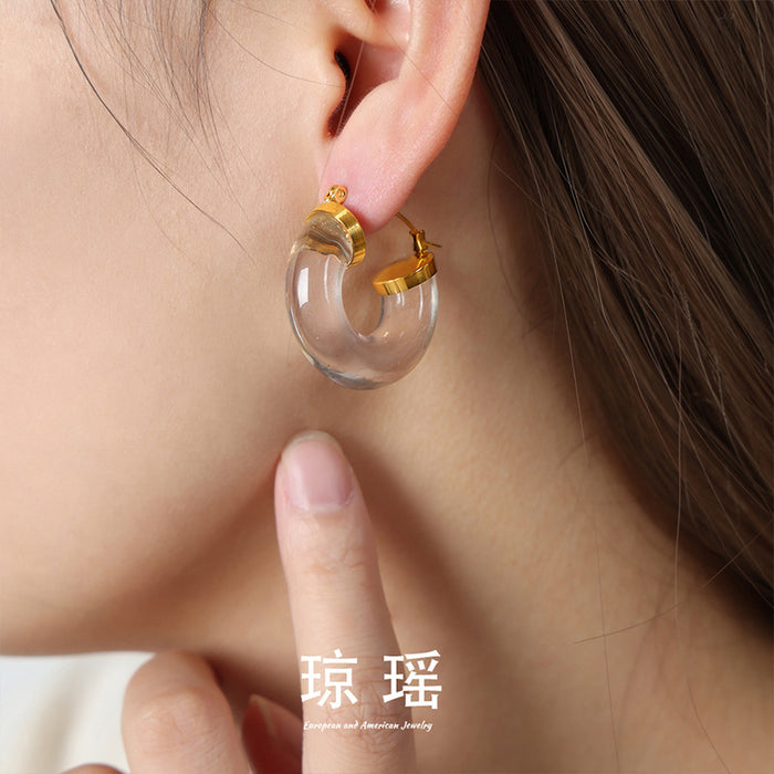 Chunky Resin C Hoop Earrings Gold Caps Multicolor Styles
