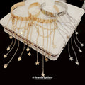 Star Or Heart Open Arm Cuff With Long Chain Fringe In Gold Or Silver Tone view 3
