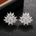 White Gold Marquise Zircon Flower Cluster Stud Earrings view 5