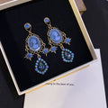 Blue Cameo Portrait Star and Teardrop Dangle Stud Earrings view 1