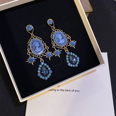 Supplied main image of blue portrait cameo dangle earrings