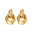 Faceted Open Hexagon Drop Hoop Earrings in Gold and Silver Tone view 5