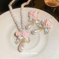 Pink Floral Pearl Teardrop Earrings For Women Jewelry view 1